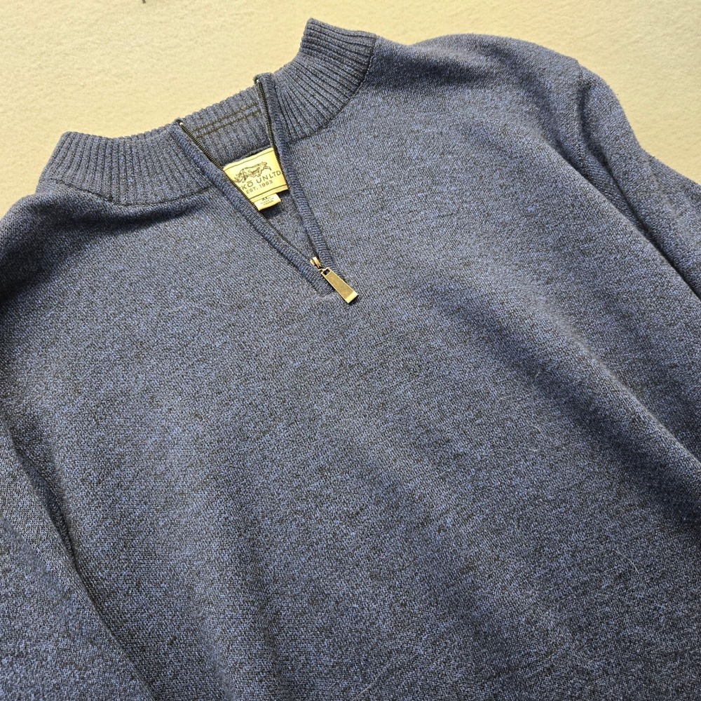 Ecko Unltd Men XL Quarter Zip Sweater Blue Black Mottled Elbow Patches Mock Neck
